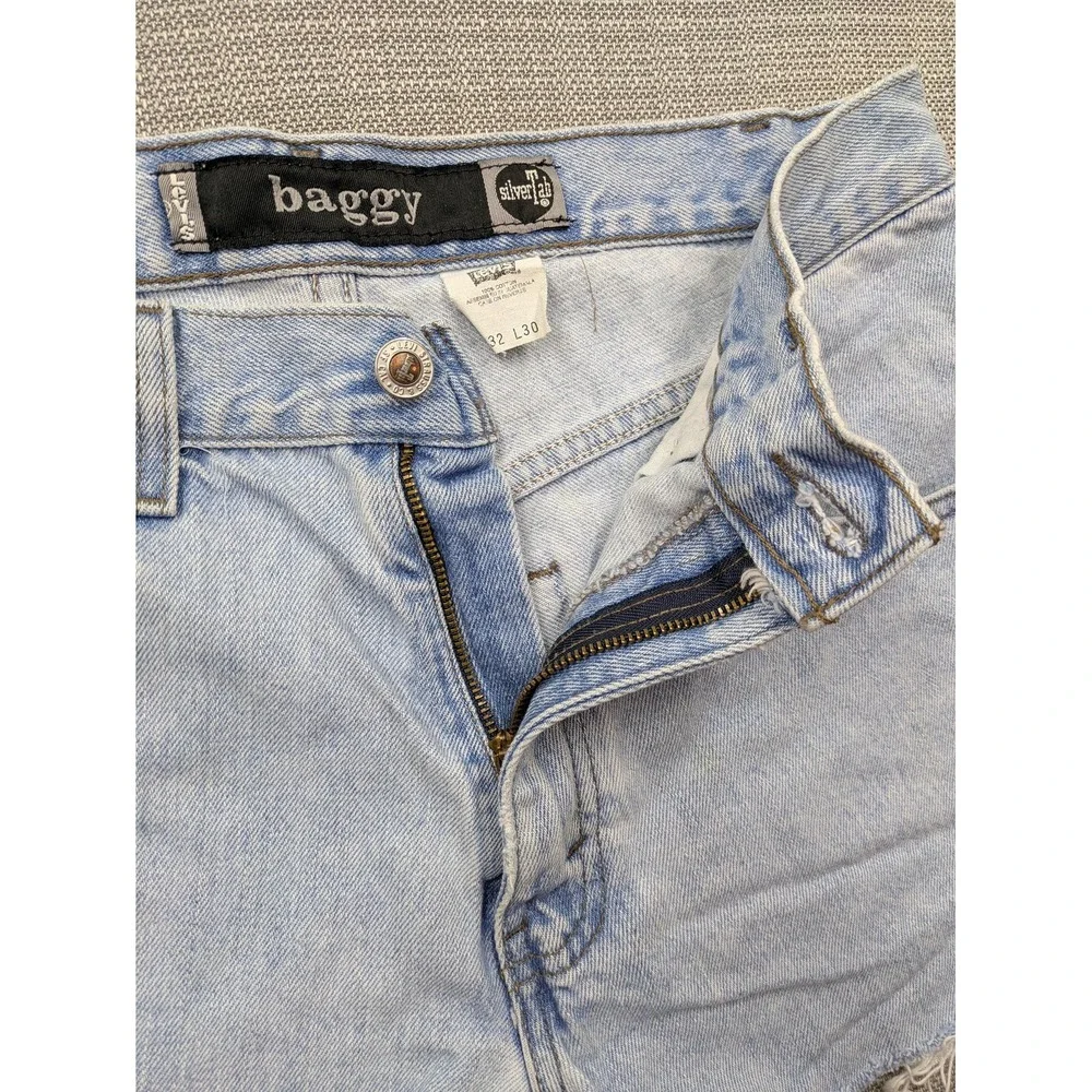 Levi's Silvertab Baggy Denim Shorts Mens 32 (30x2) Blue Distressed Cutoff Grunge